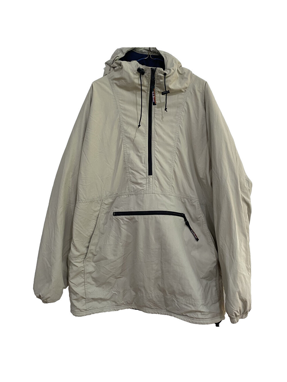LL Bean Vintage Mens Size XLT Anorak 1/2 Zip Pullover Windbreaker Hooded Jacket